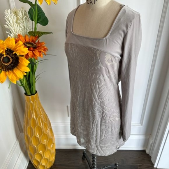 Free People NWT Silver Gray Damask Pattern Velour Dress - Picture 11 of 16